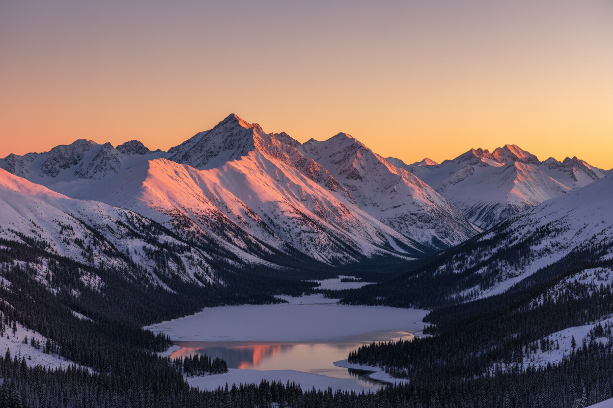 mountains with snow at sunset